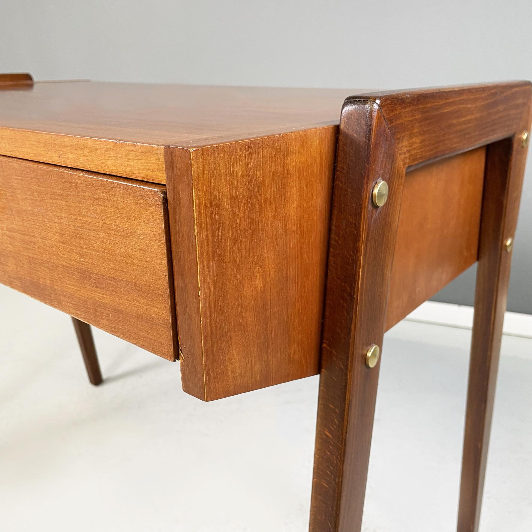 German Midcentury Wooden Desk with Drawers and Brass Details, circa 1960s 6