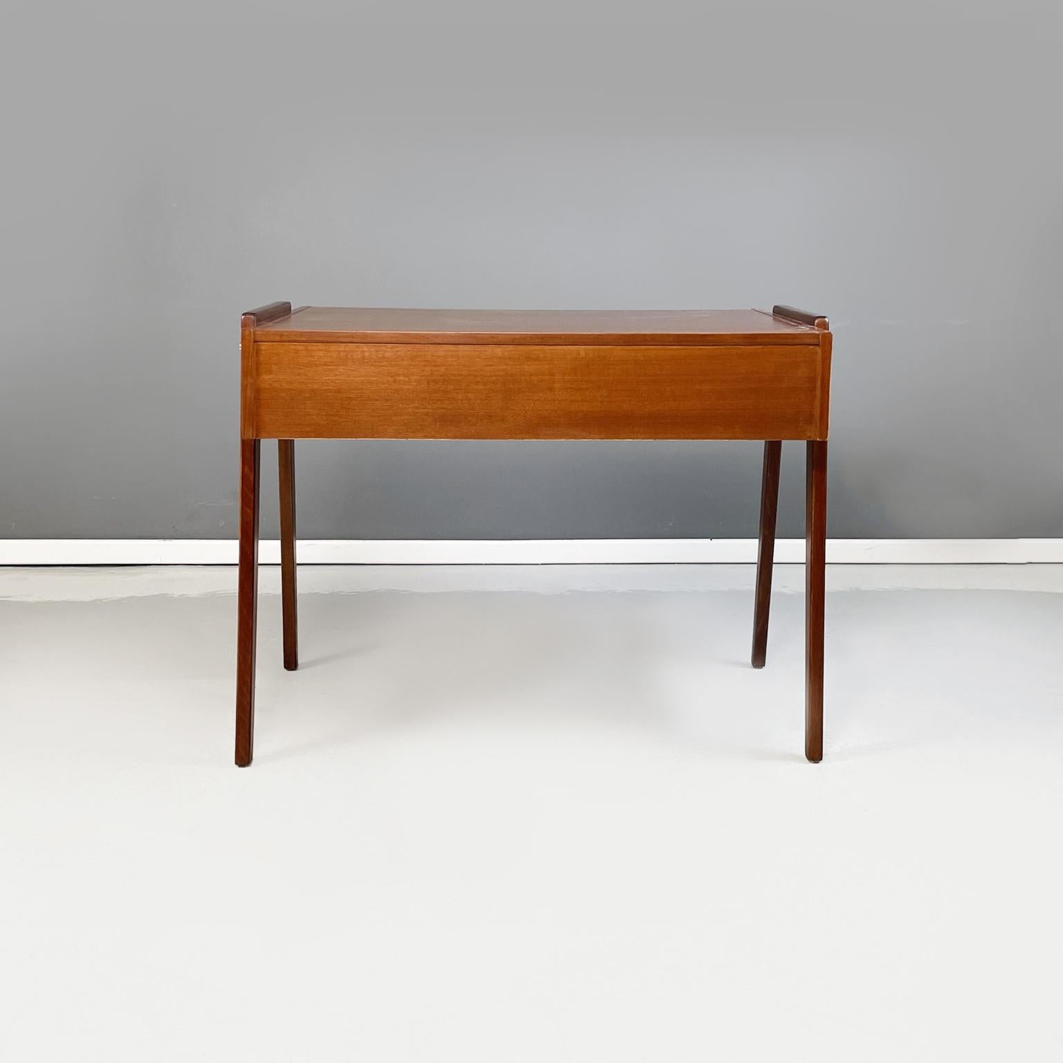 Mid-20th Century German Midcentury Wooden Desk with Drawers and Brass Details, circa 1960s