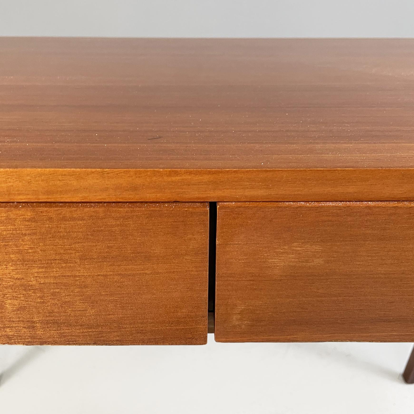 German Midcentury Wooden Desk with Drawers and Brass Details, circa 1960s 3