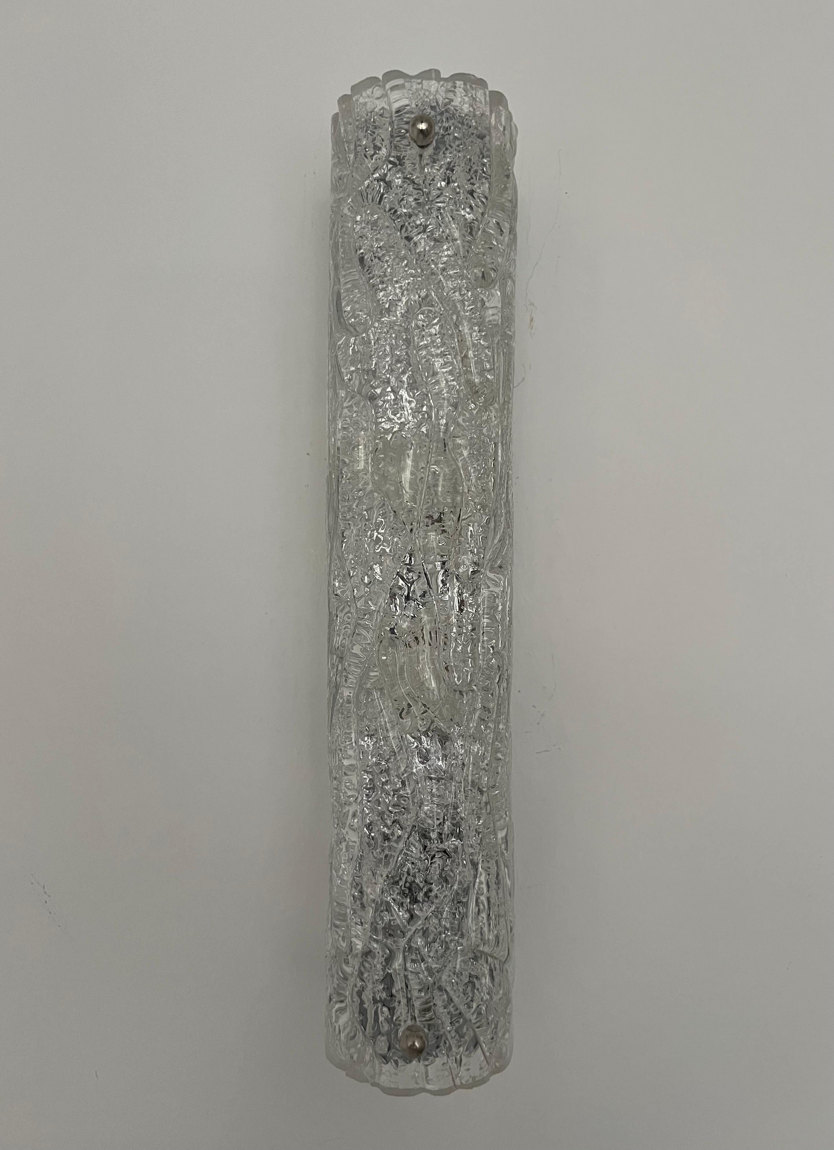Deutsche Wandleuchter aus Murano-Eisglas aus der Mitte des Jahrhunderts von Hillebrand, 1970er Jahre, Paar im Angebot 4