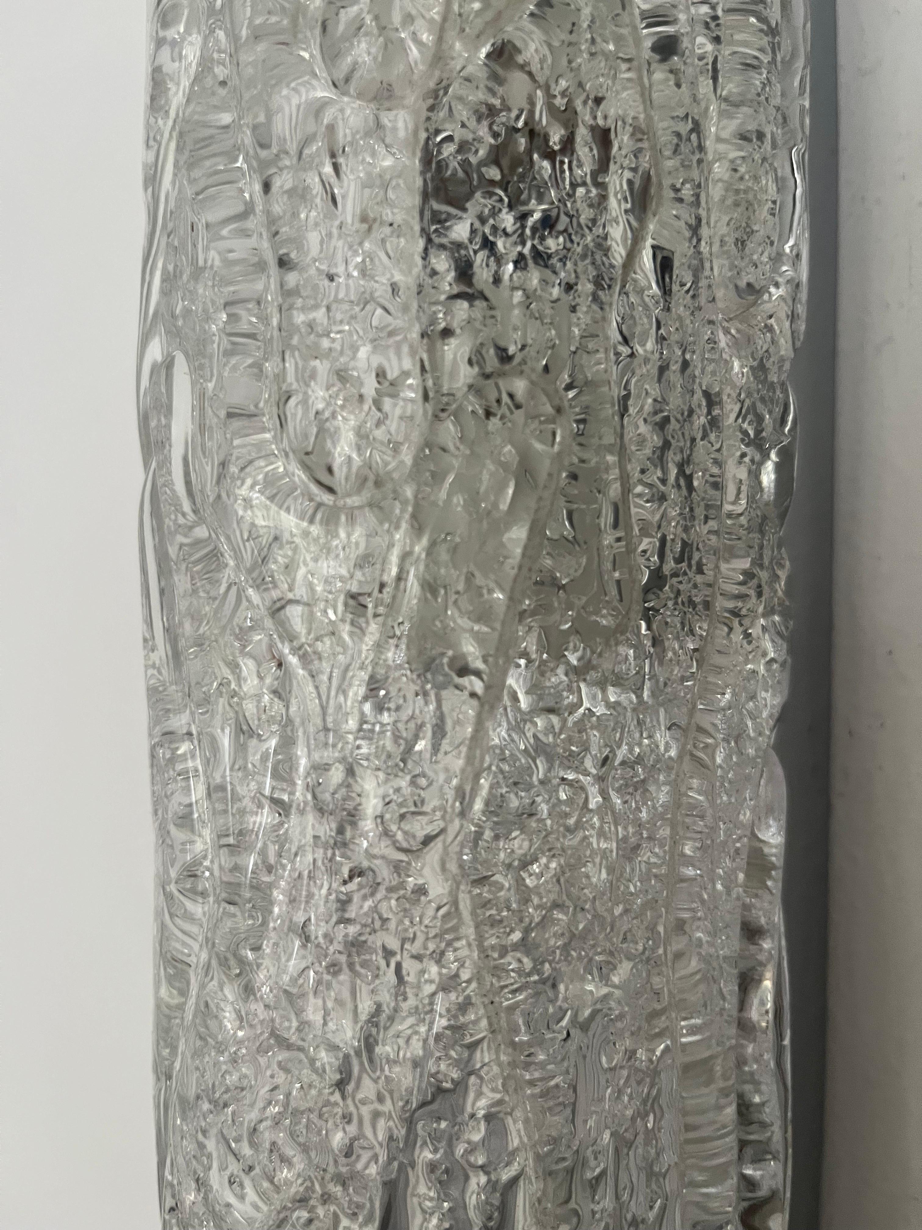Deutsche Wandleuchter aus Murano-Eisglas aus der Mitte des Jahrhunderts von Hillebrand, 1970er Jahre, Paar im Angebot 6