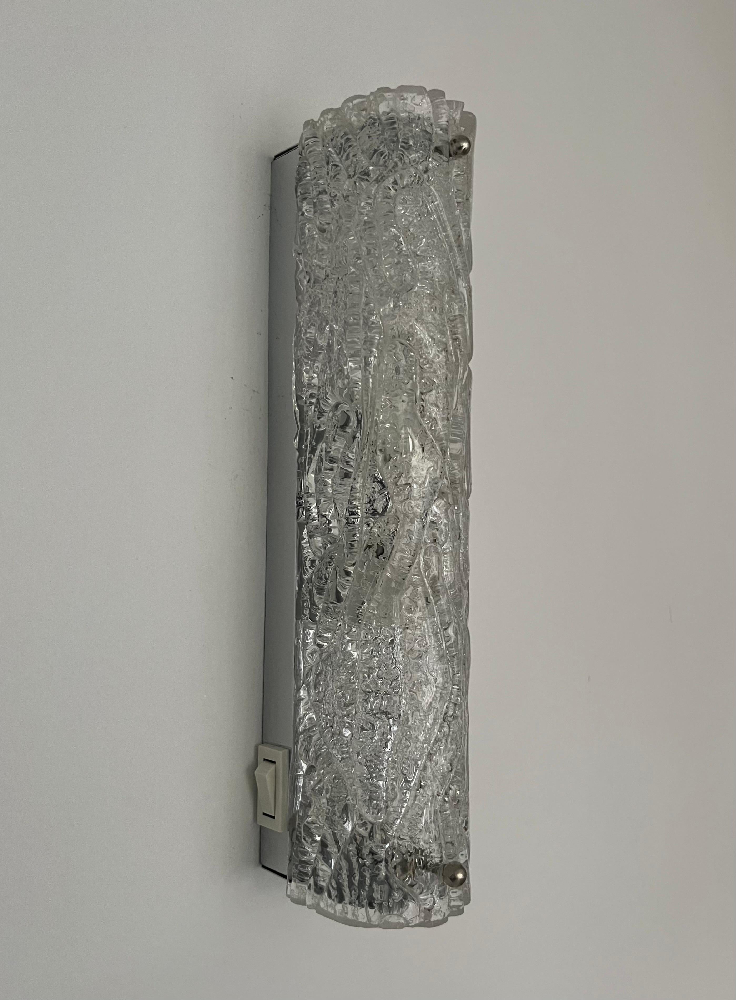 Deutsche Wandleuchter aus Murano-Eisglas aus der Mitte des Jahrhunderts von Hillebrand, 1970er Jahre, Paar im Angebot 11