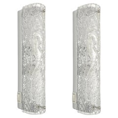 Retro German Midcenturry Pair of Murano Ice-Glass Wall Sconces by Hillebrand, 1970s