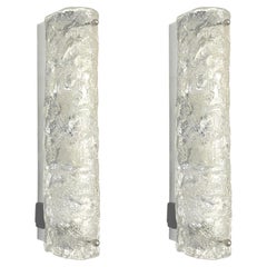 Retro German Midcenturry Pair of Murano Ice-Glass Wall Sconces by Hillebrand, 1970s