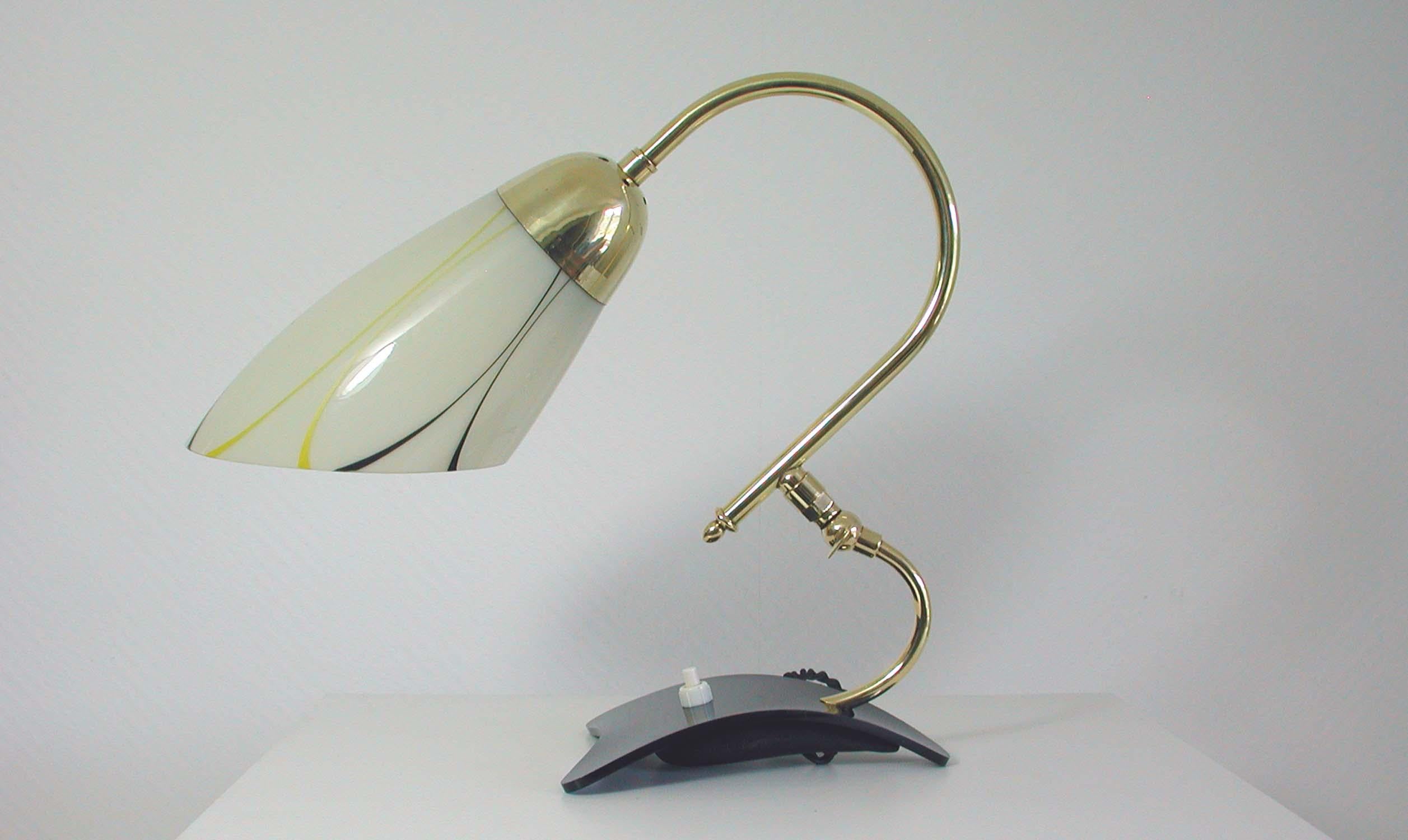 Glass German Midcentury Adjustable Yellow, Black and White Table Lamp, 1950s For Sale