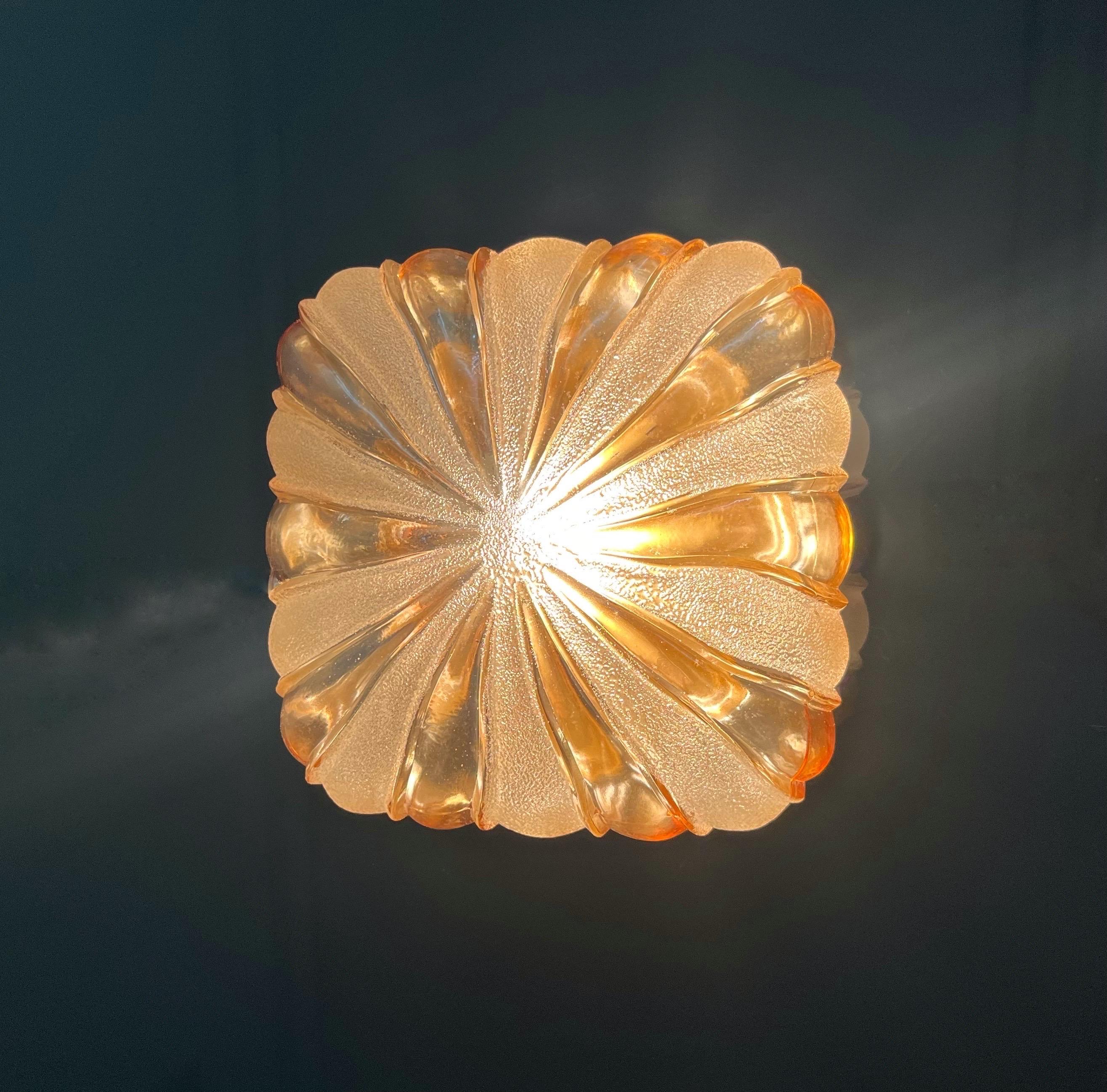Mid-Century Modern German Midcentury Amber Glass Flush Mount by WILA Leuchten, 1970s For Sale