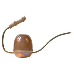 German Midcentury Brass, Copper & Bamboo Watering Can, 1960s