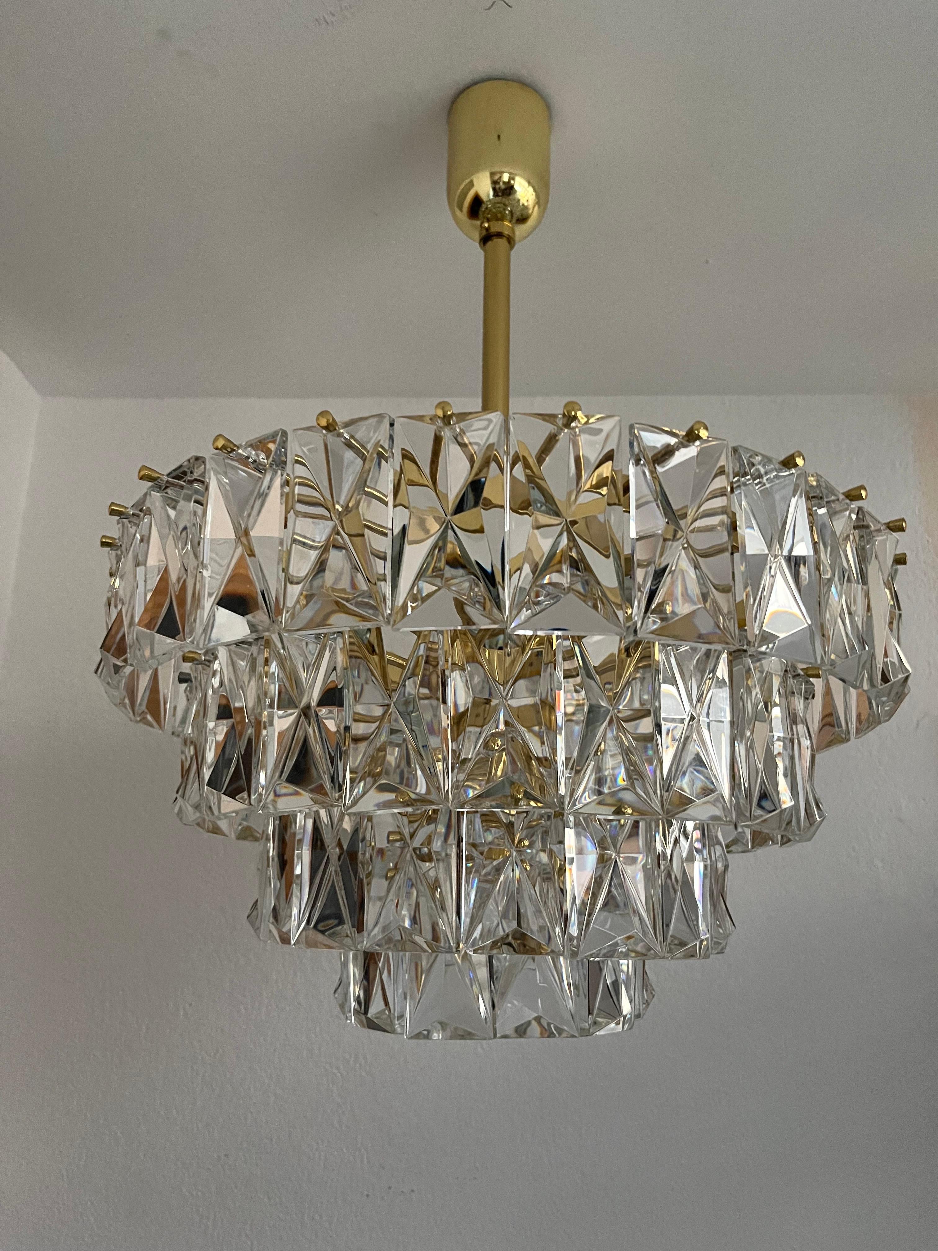 German Midcentury Crystal and Gilt Brass Chandelier by Kinkeldey, 1970s 9