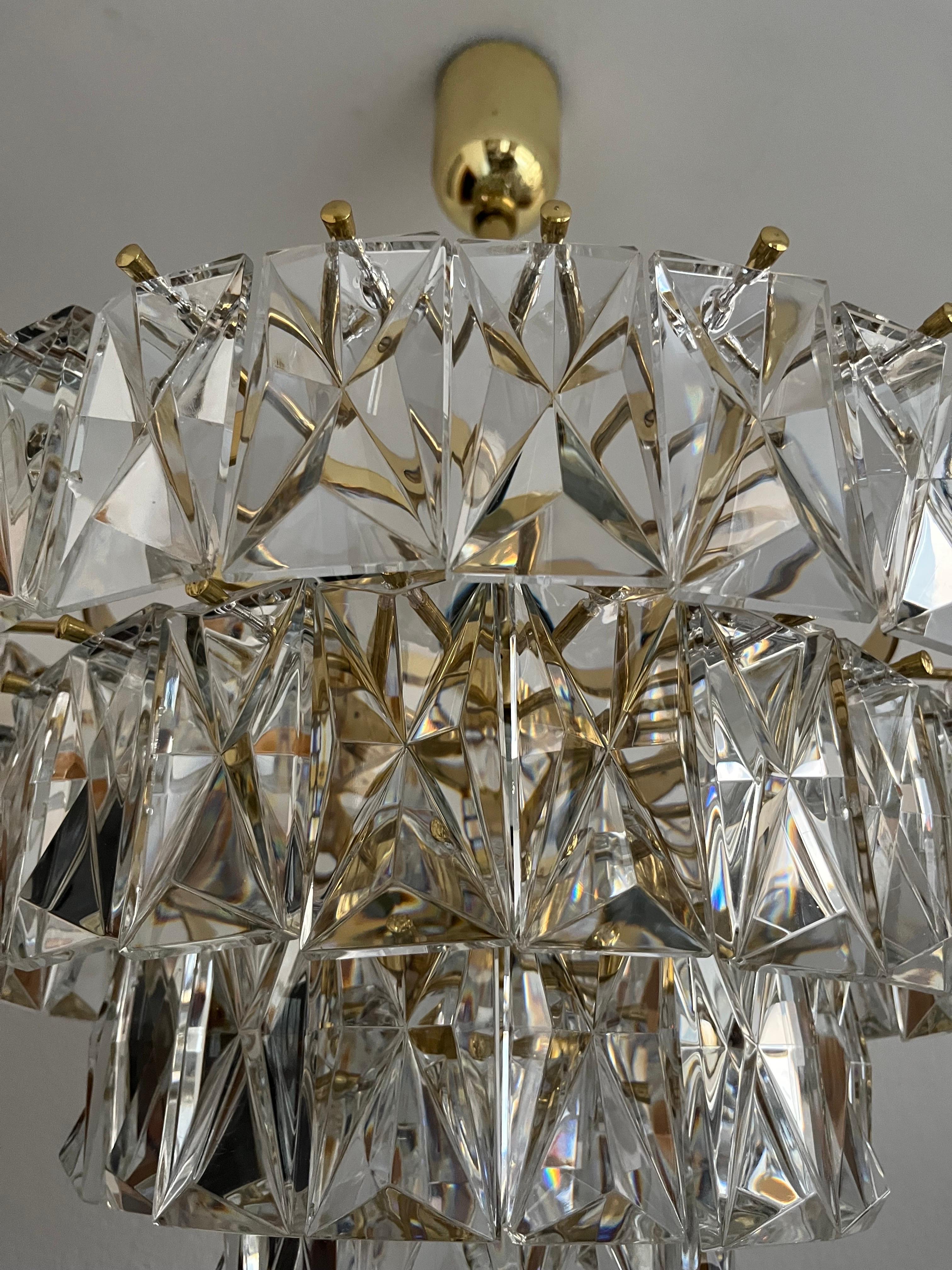 Mid-Century Modern German Midcentury Crystal and Gilt Brass Chandelier by Kinkeldey, 1970s