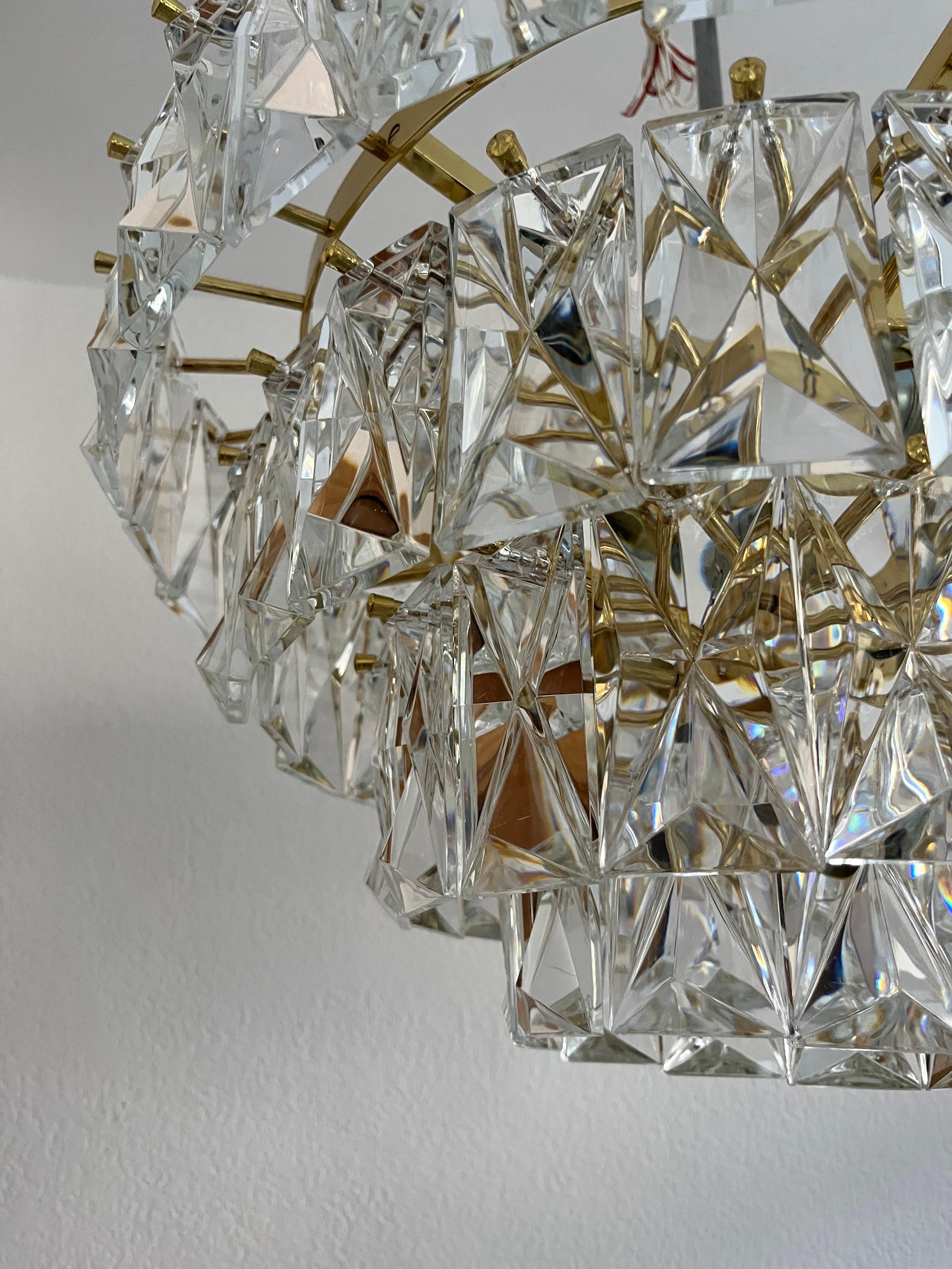 German Midcentury Crystal and Gilt Brass Chandelier by Kinkeldey, 1970s 2