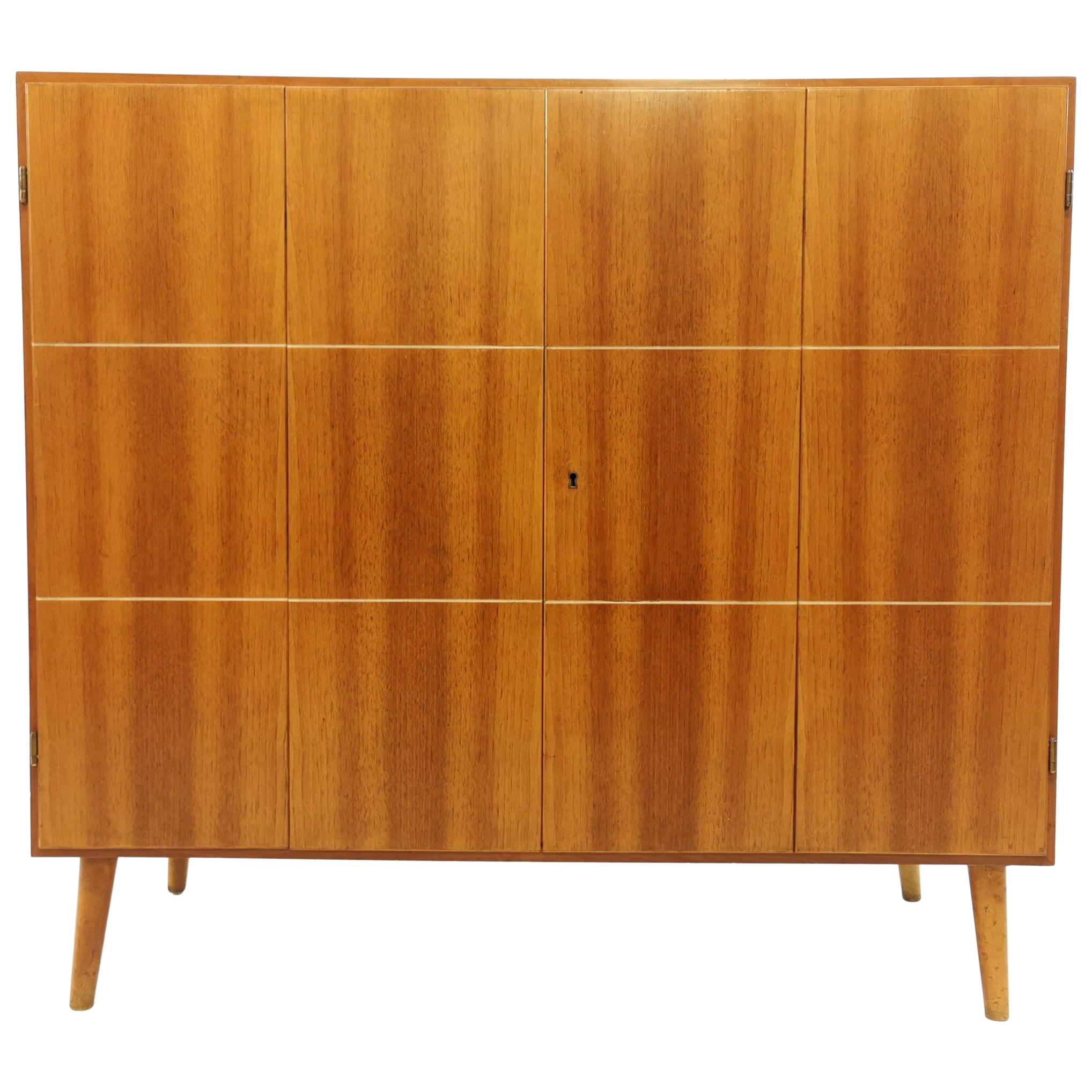 German Midcentury Inlaid Oak Bureau 1960s