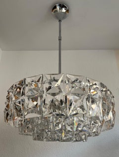 German Midcentury Large Crystal chromed Metal Chandelier by Kinkeldey, 1970s