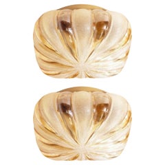 Antique German Midcentury Pair of Glass Flush Mounts by WILA Leuchten, 1970s