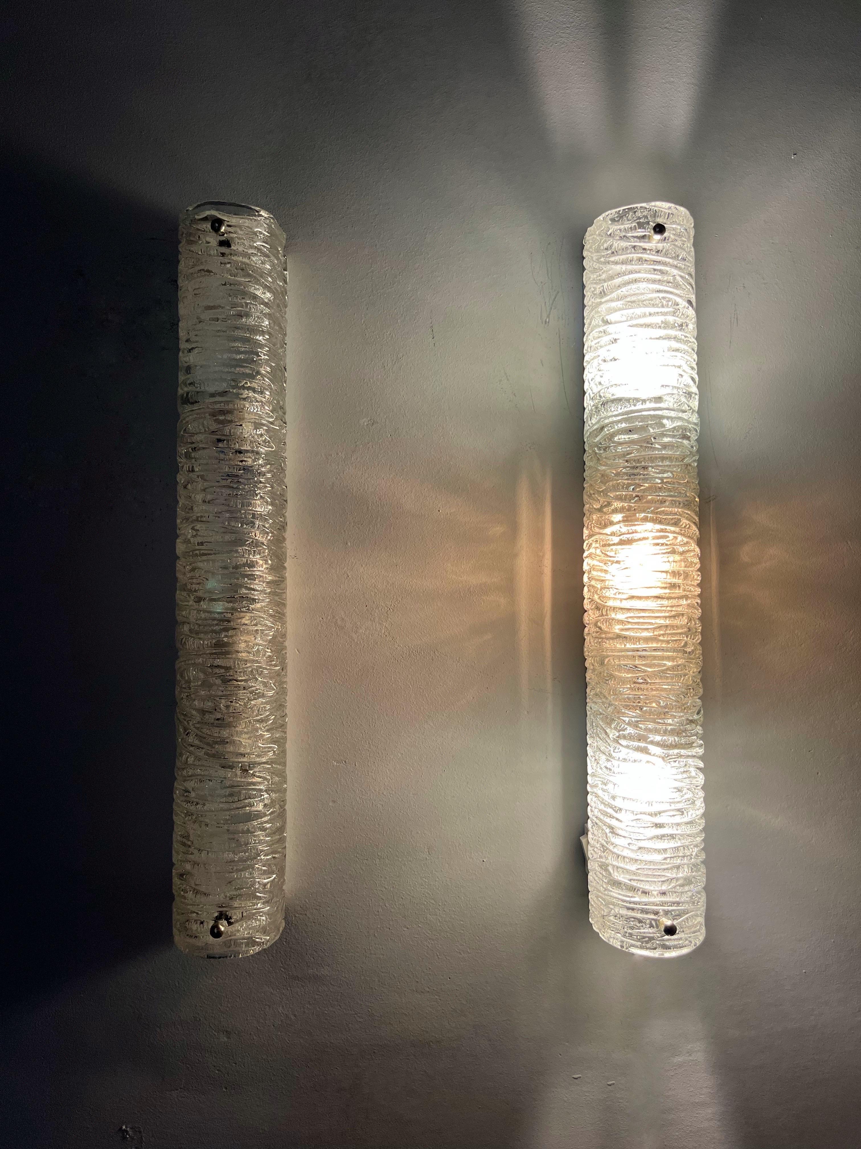 German Midcentury Pair of Murano Glass Wall Sconces by Hillebrand, 1970s For Sale 5