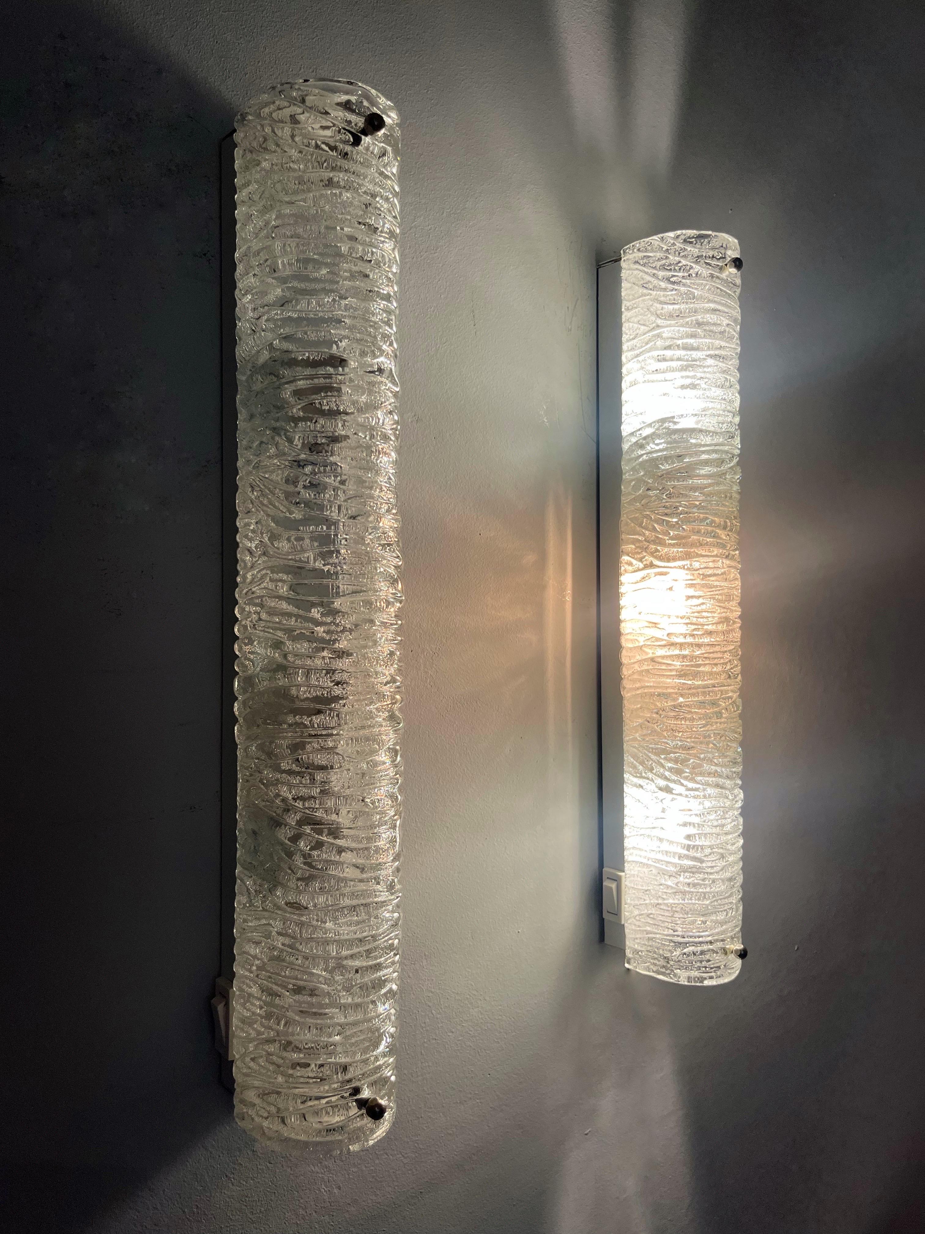 German Midcentury Pair of Murano Glass Wall Sconces by Hillebrand, 1970s For Sale 7