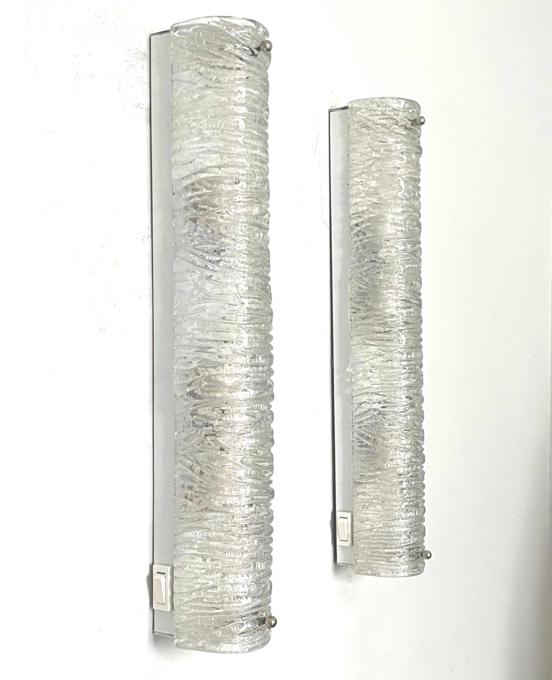 German Midcentury Pair of Murano Glass Wall Sconces by Hillebrand, 1970s For Sale 8