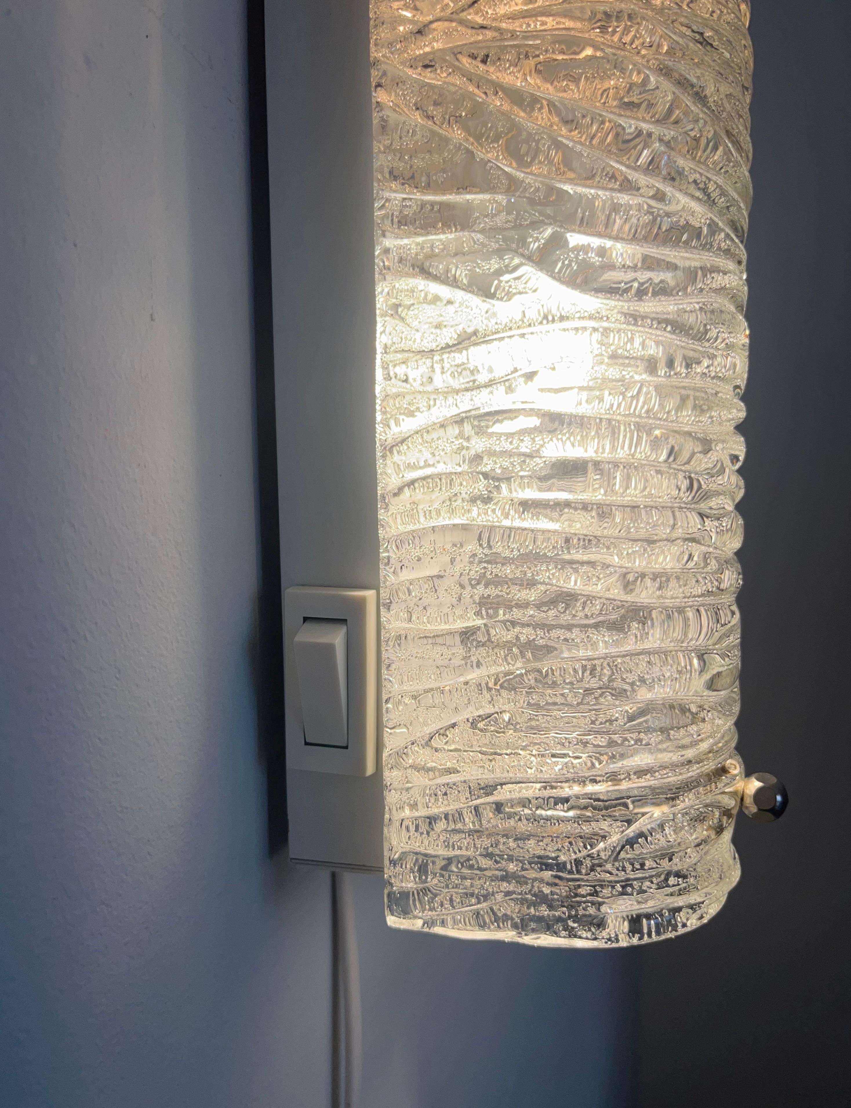 Mid-Century Modern German Midcentury Pair of Murano Glass Wall Sconces by Hillebrand, 1970s For Sale