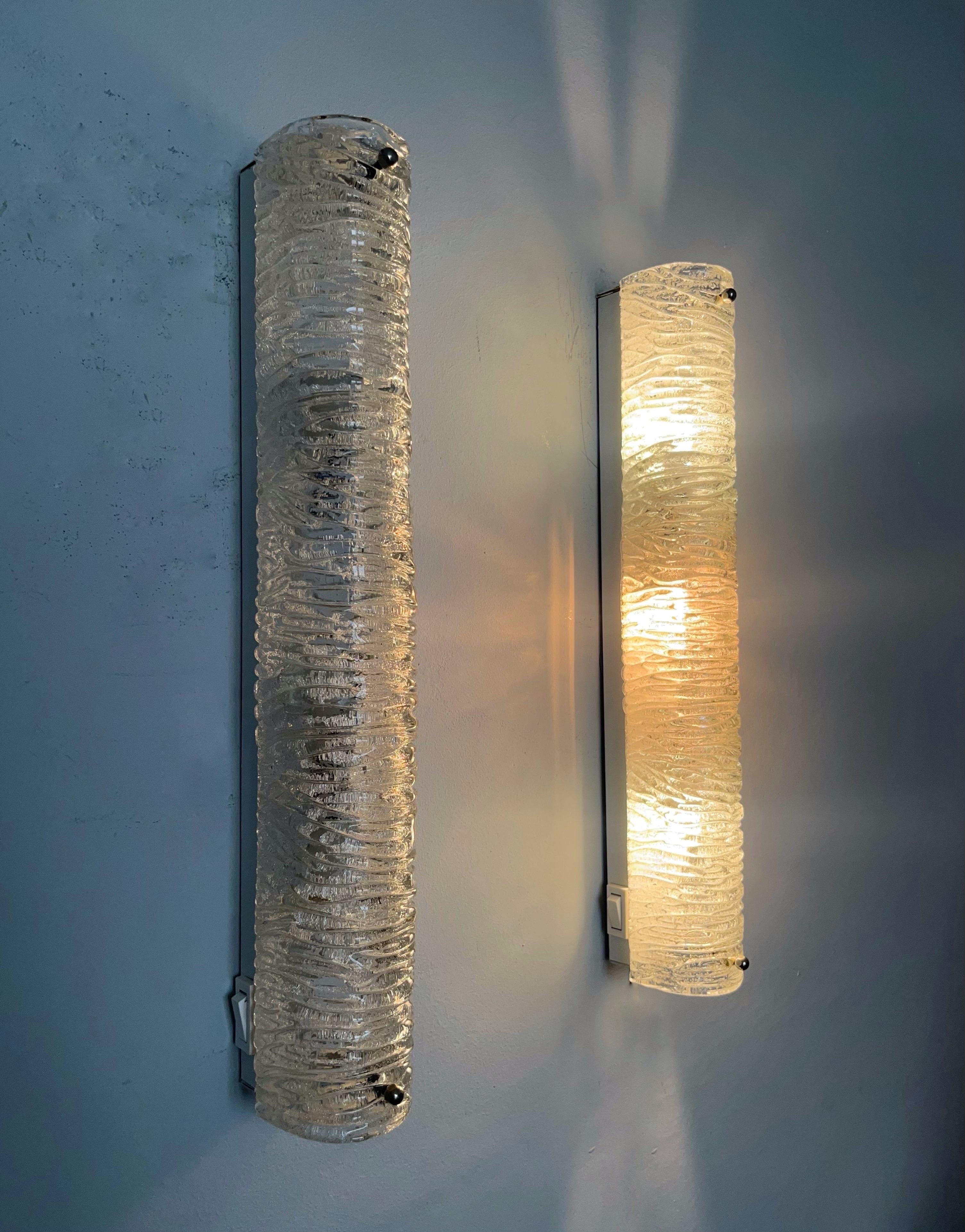 German Midcentury Pair of Murano Glass Wall Sconces by Hillebrand, 1970s In Good Condition For Sale In Badajoz, Badajoz