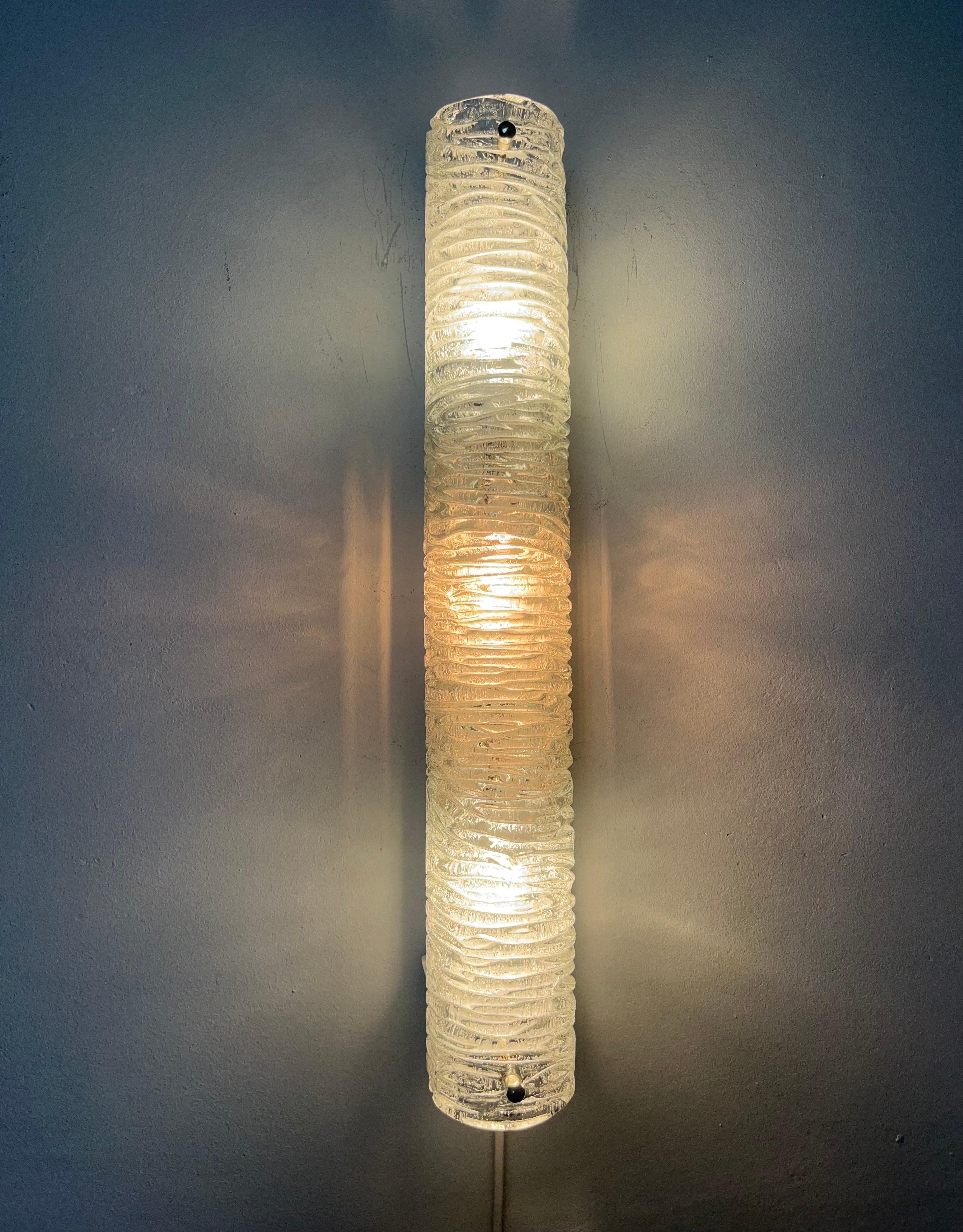 Metal German Midcentury Pair of Murano Glass Wall Sconces by Hillebrand, 1970s For Sale