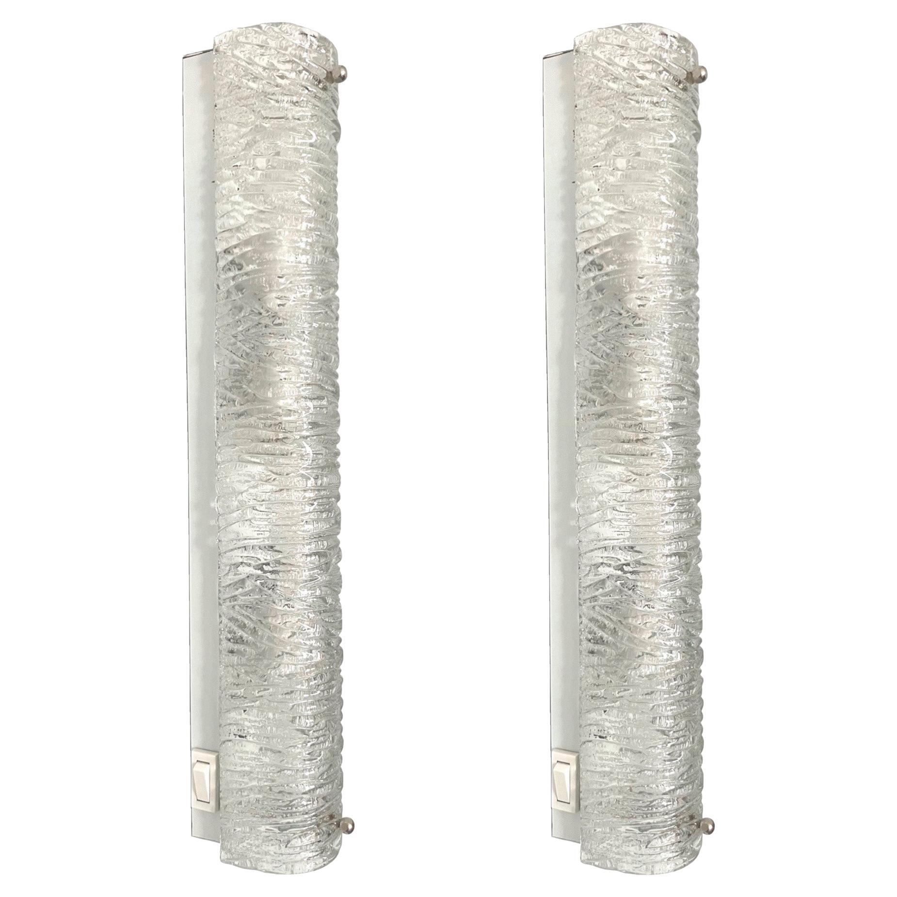 German Midcentury Pair of Murano Glass Wall Sconces by Hillebrand, 1970s