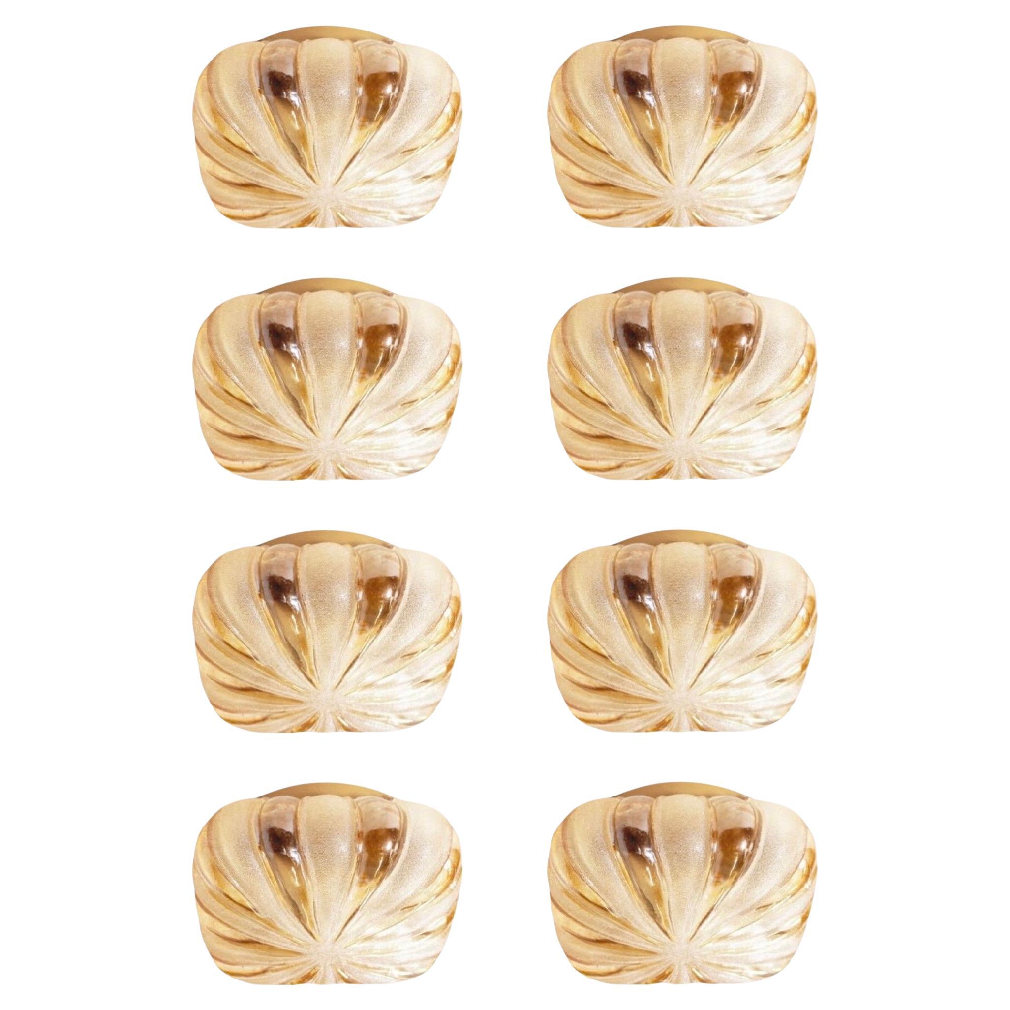 German Midcentury Set of Eight Glass Flush Mounts by WILA Leuchten, 1970s For Sale