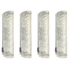 Used German Midcentury Set of Four Murano Ice-Glass Wall Sconces by Hillebrand, 1970s