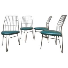 German Midcentury Set of Metal Rod and Green Sky Bauhaus Chairs, 1940s