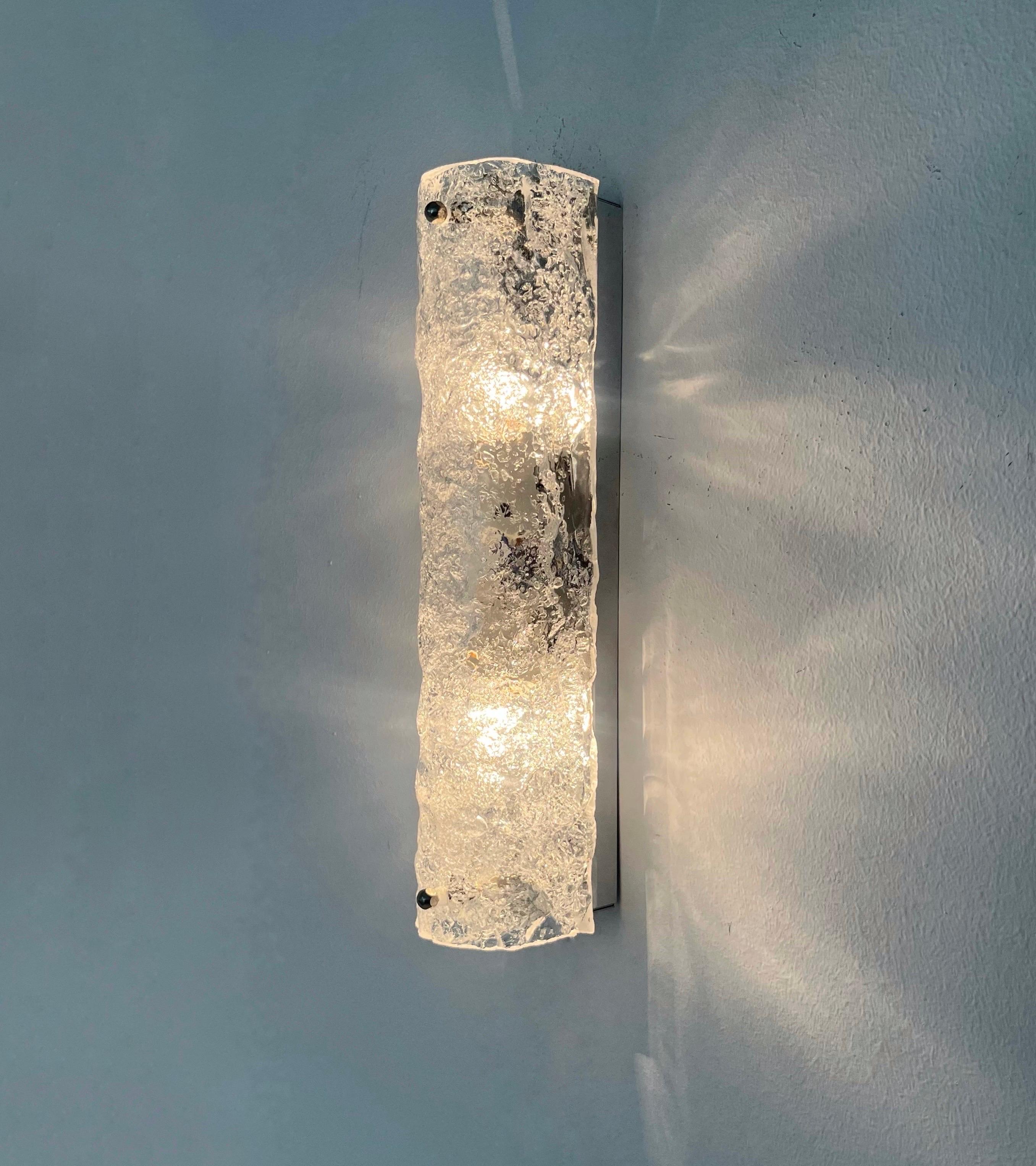 German Midcentury Set of Six Murano IceGlass Wall Sconces by Hillebrand, 1970s 7