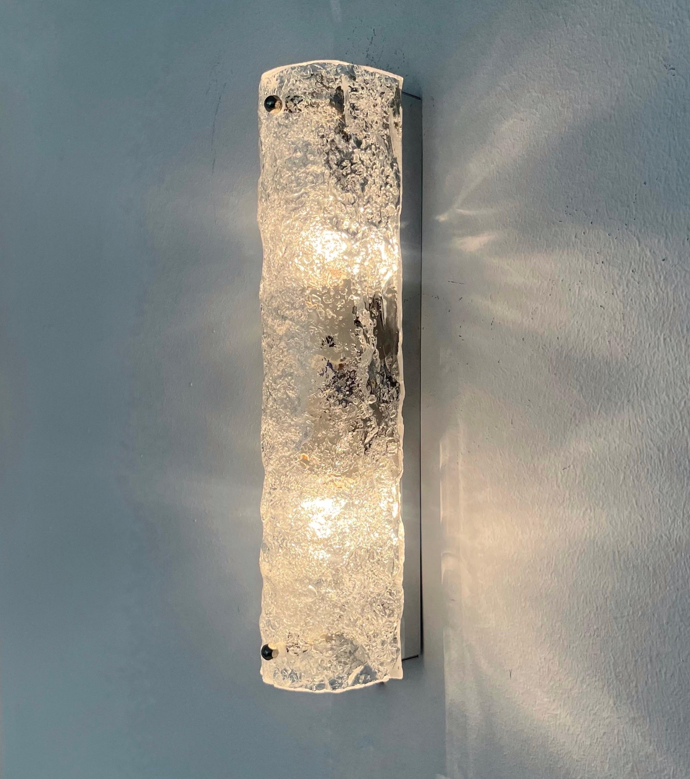 Mid-Century Modern German Midcentury Set of Six Murano IceGlass Wall Sconces by Hillebrand, 1970s