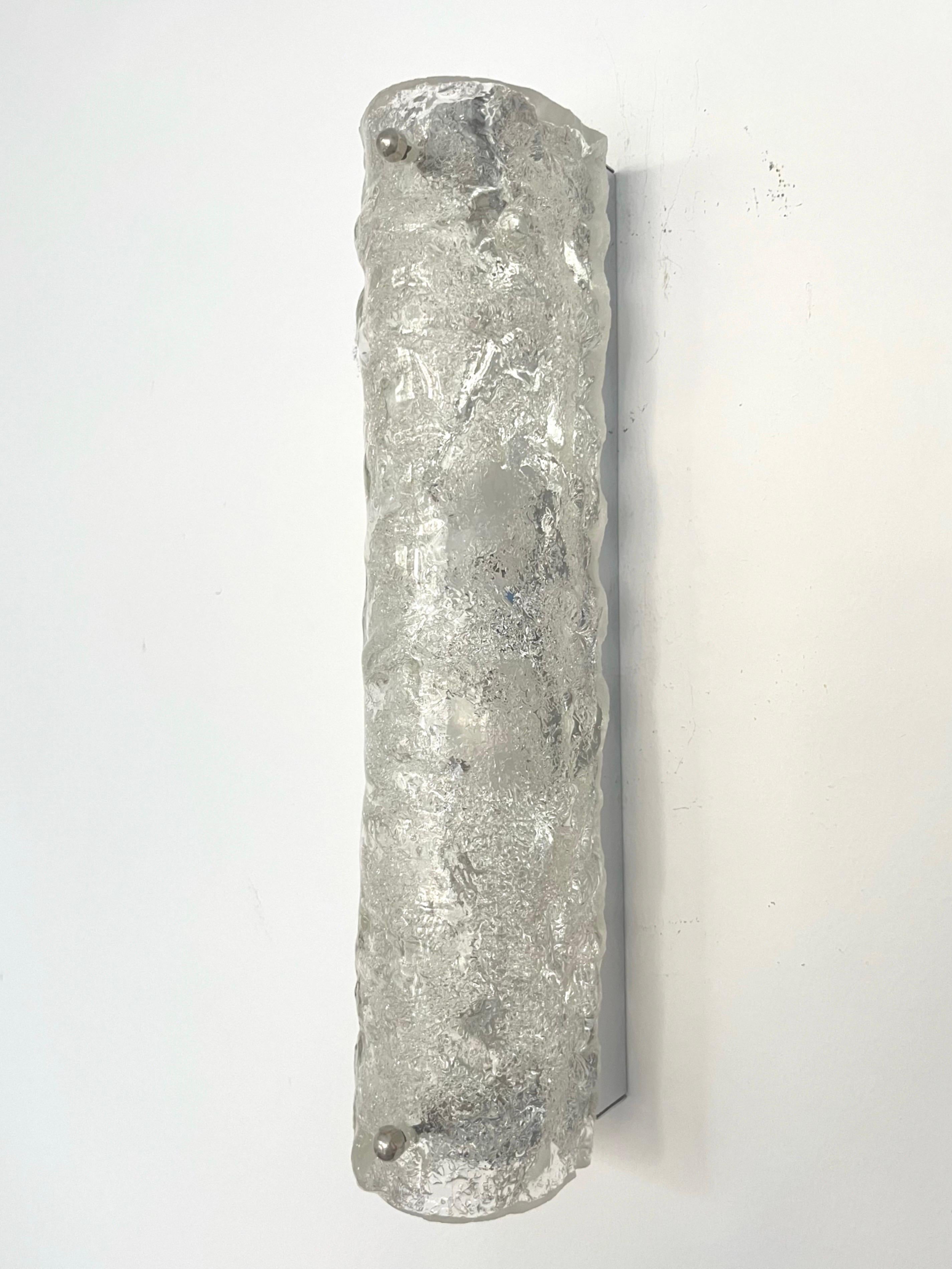 Metal German Midcentury Set of Six Murano IceGlass Wall Sconces by Hillebrand, 1970s