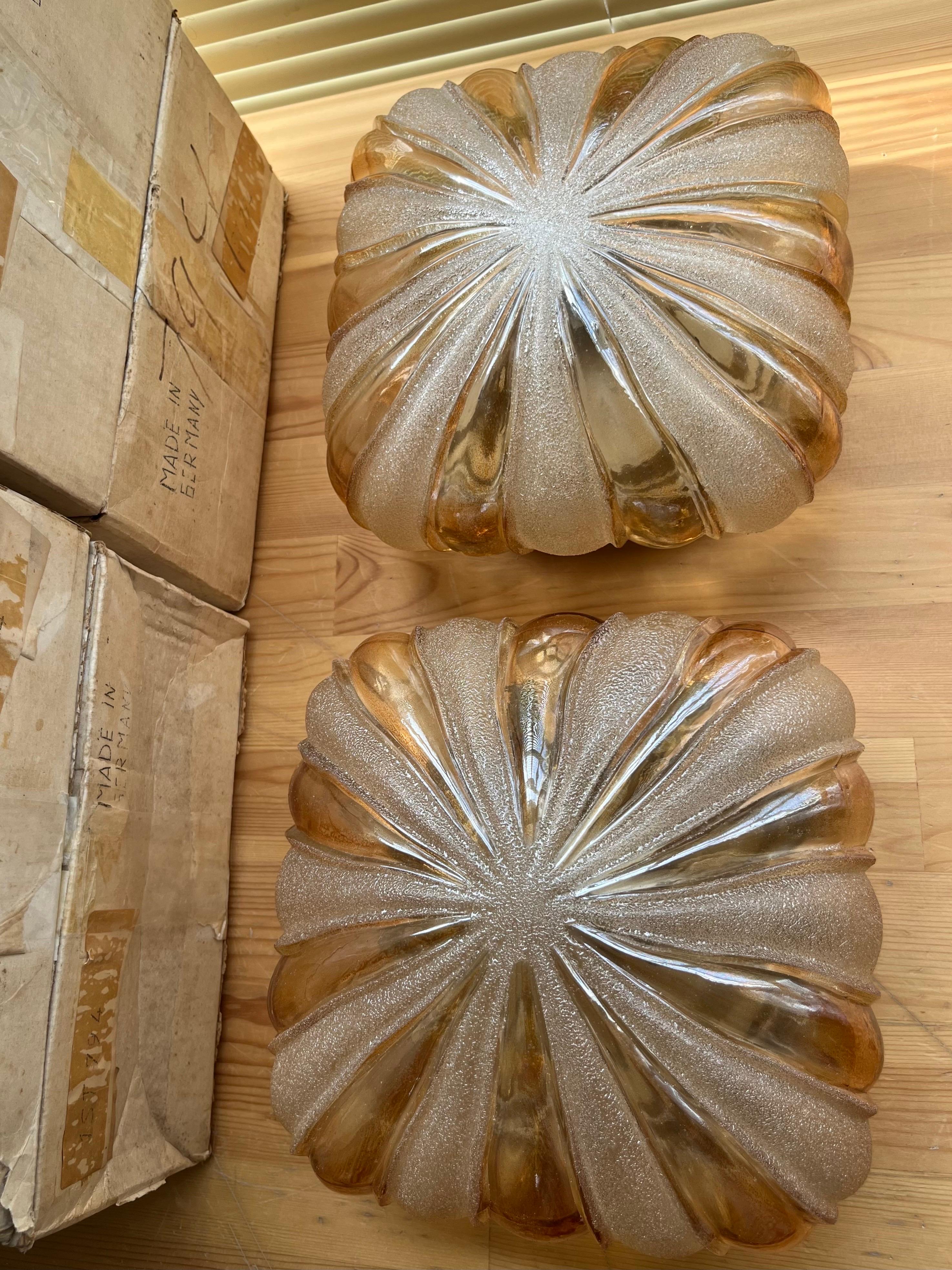 German Midcentury Set of Three Amber Glass Wall Sconces by WILA Leuchten, 1970s For Sale 1