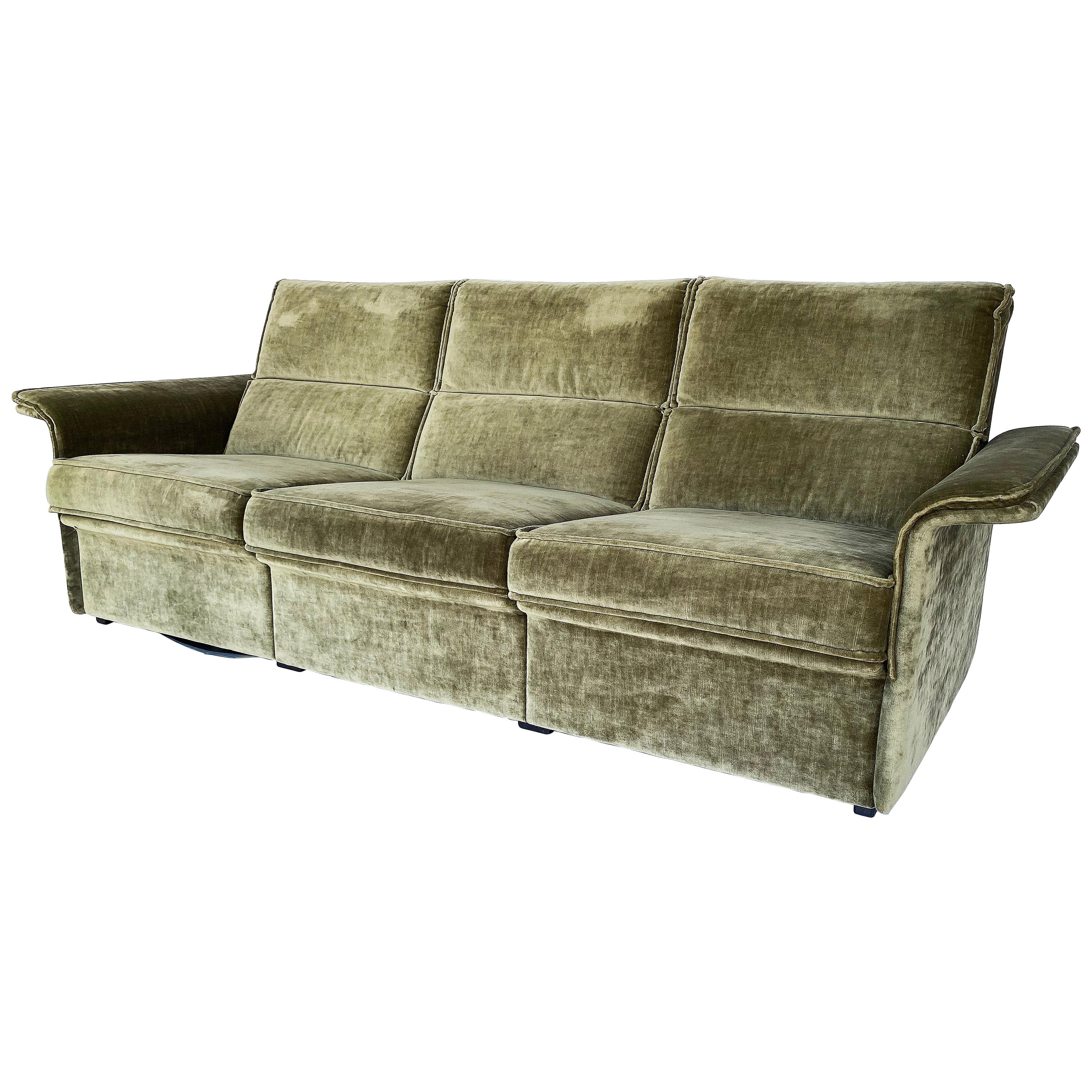 German Midcentury Sofa with Wing Arms and Mohair Velvet Upholstery by COR