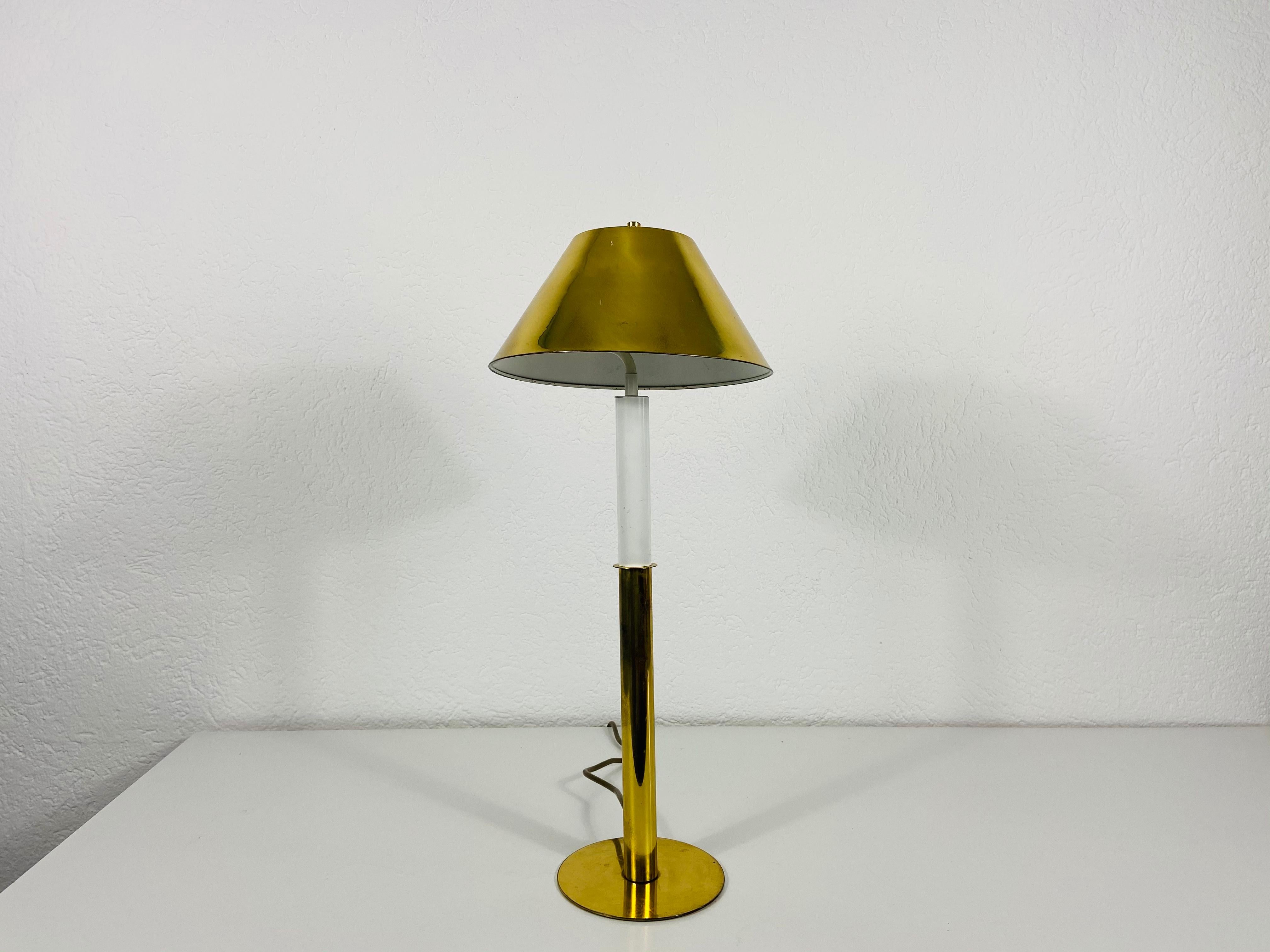 Mid-20th Century German Midcentury Solid Brass Table Lamp by Vereinigte Werkstätte, 1960s For Sale