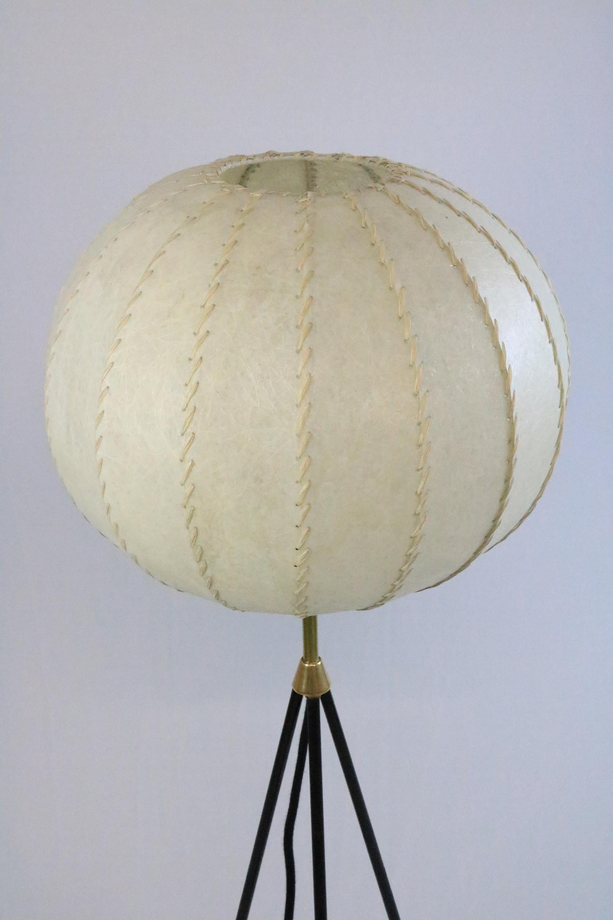 German Midcentury Tripod Floor Lamp, Cocoon Lampshade 4
