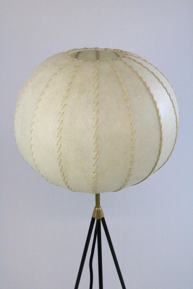 German Midcentury Tripod Floor Lamp, Cocoon Lampshade For Sale at 1stDibs