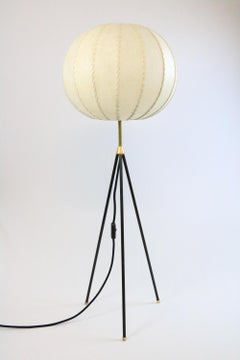 German Midcentury Tripod Floor Lamp, Cocoon Lampshade