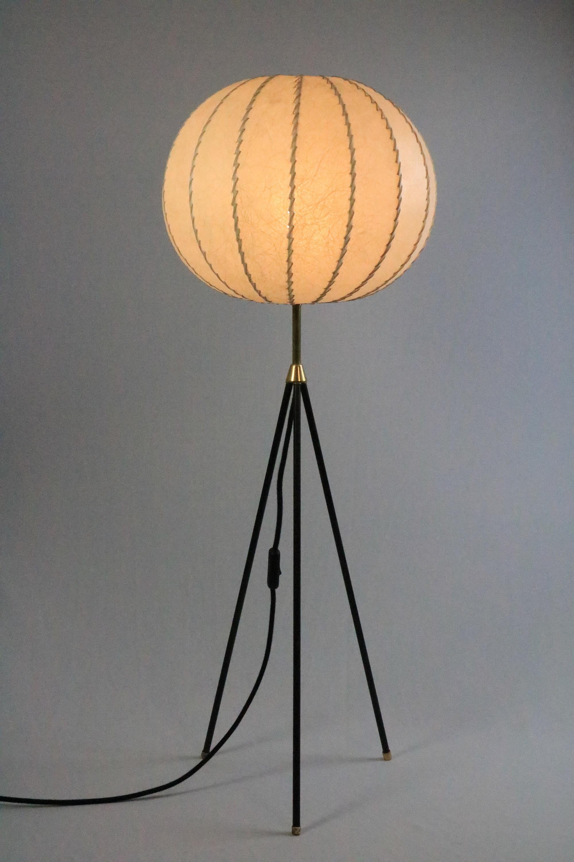 Mid-Century Modern German Midcentury Tripod Floor Lamp, Cocoon Lampshade