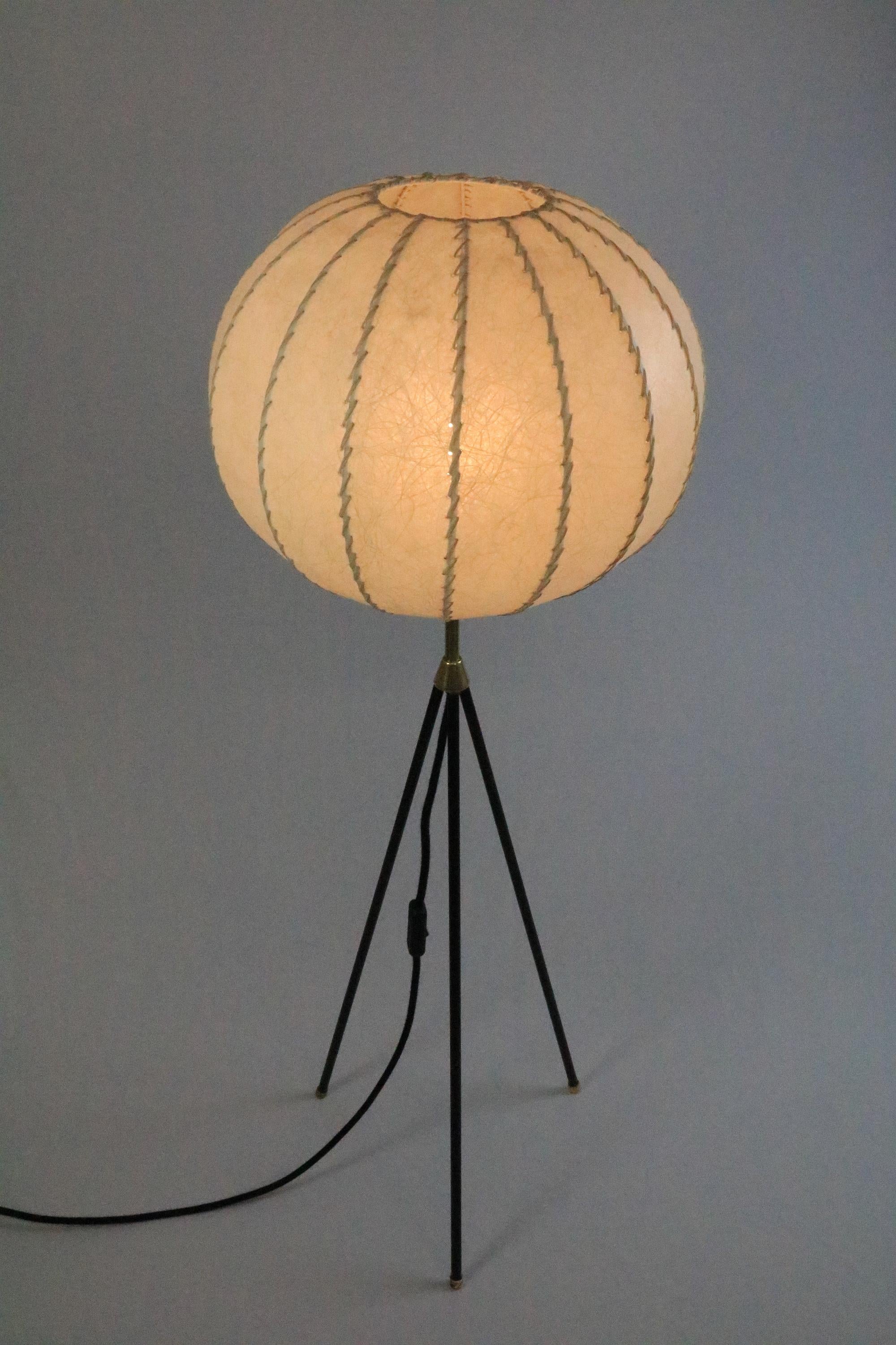 German Midcentury Tripod Floor Lamp, Cocoon Lampshade 1