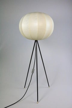 German Midcentury Tripod Floor Lamp, Cooon Lampshade, 50s 60s