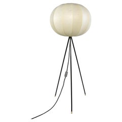 Vintage German Midcentury Tripod Floor Lamp, Cooon Lampshade, 50s 60s