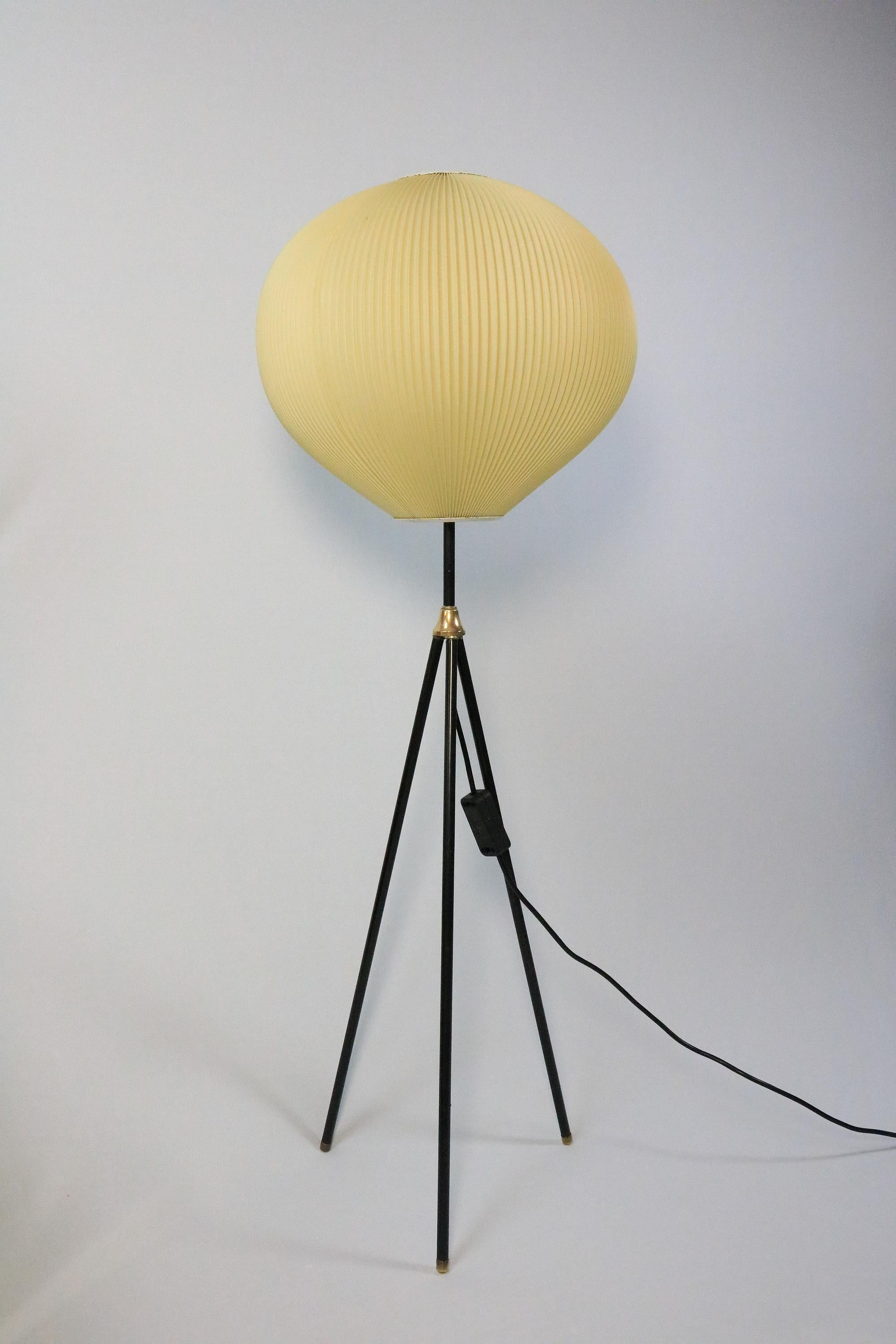 Mid-Century Modern German Midcentury Tripod Floor Lamp, Pleated Lampshade, 50s 60s For Sale