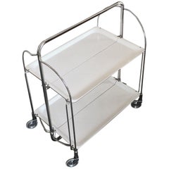 German Midcentury White Folding Bar Cart