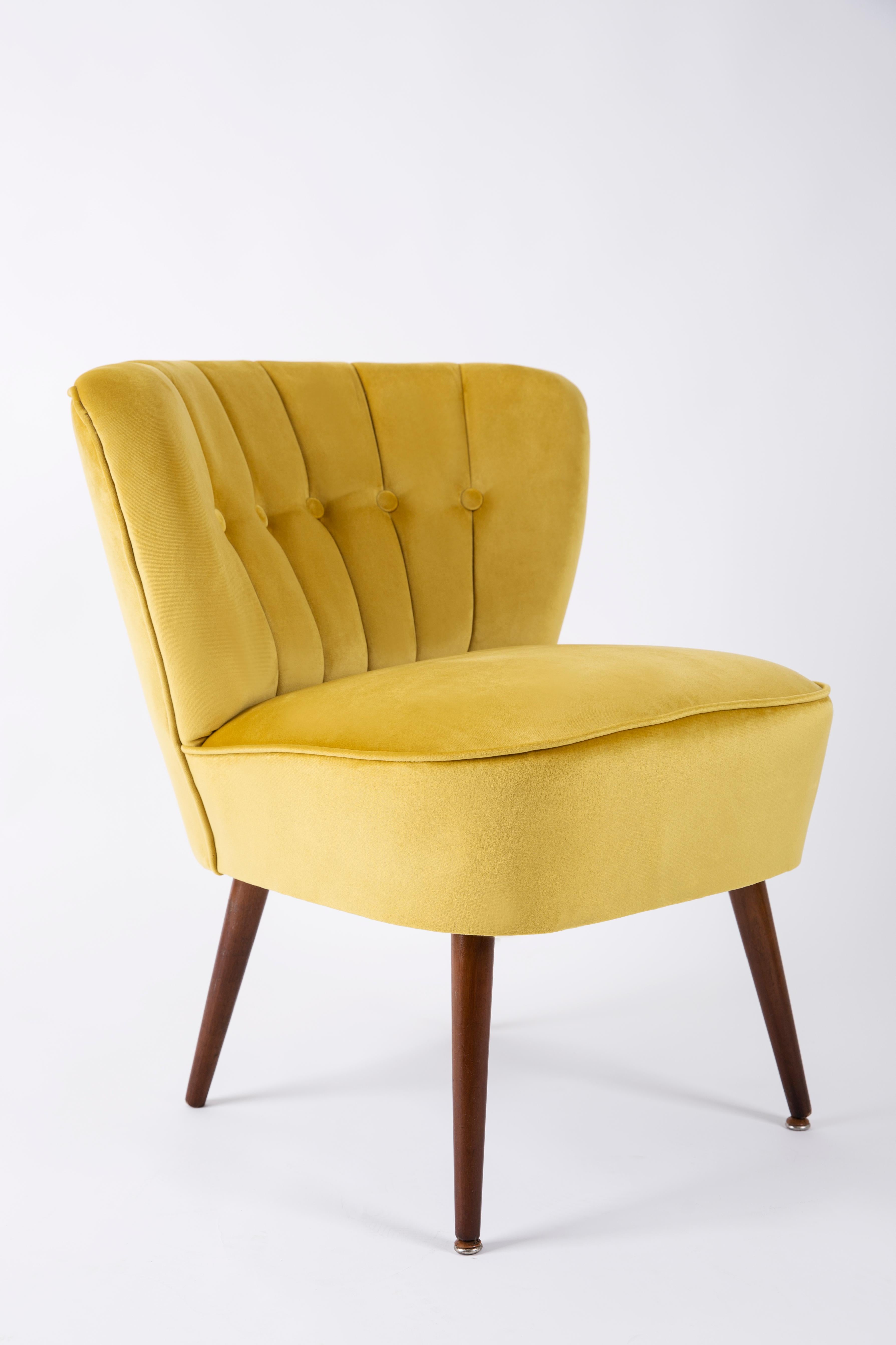Mid-Century Modern German Midcentury Yellow Velvet Club Armchair, Germany, 1960s For Sale