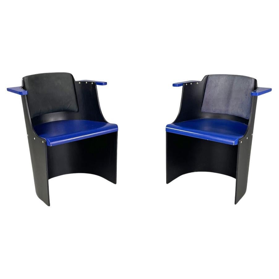 German modern blue and black wooden chairs D61 by El Lissitzky for Tecta, 1970s