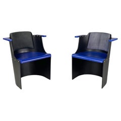 Retro German modern blue and black wooden chairs D61 by El Lissitzky for Tecta, 1970s