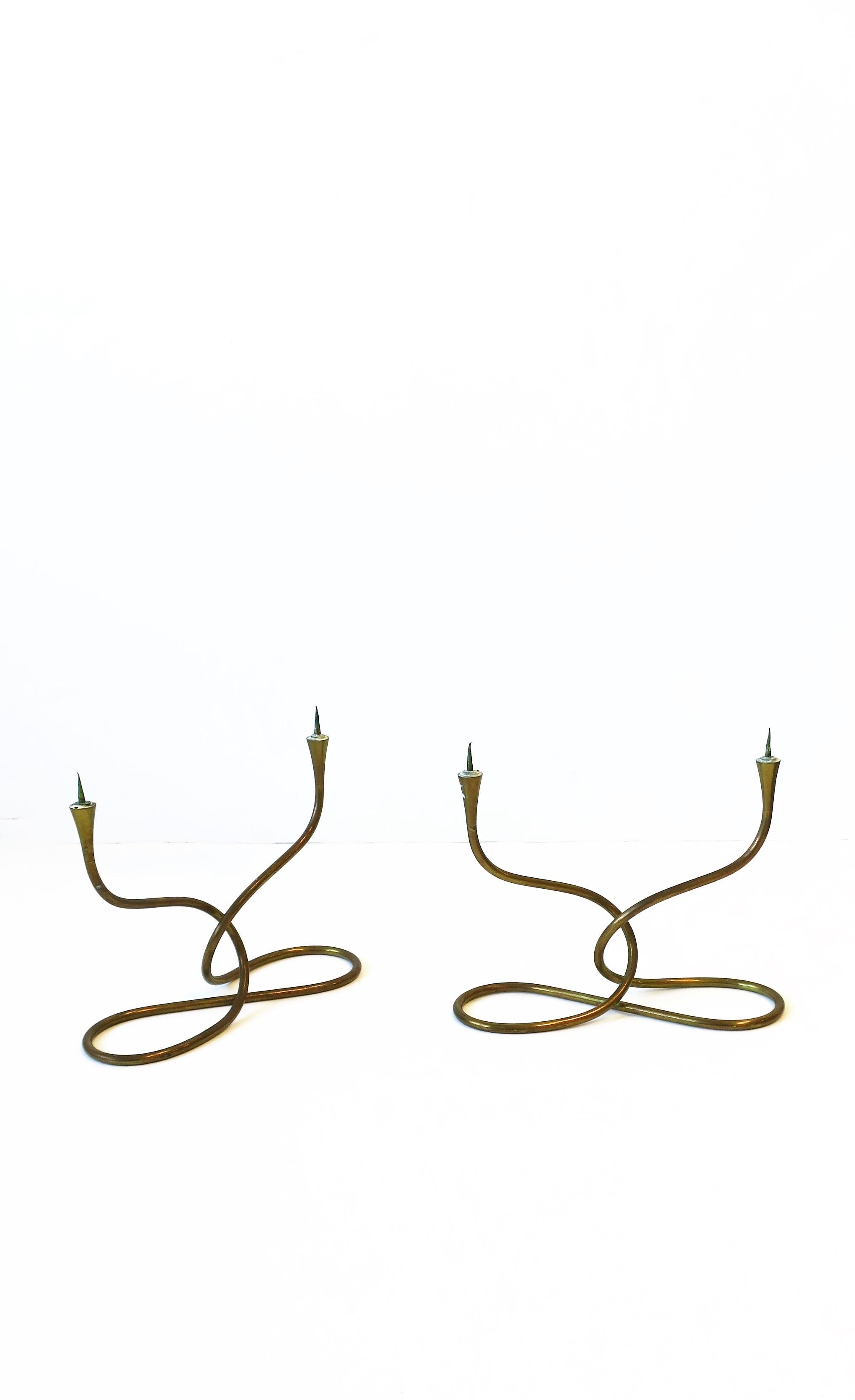German Modern Brass Candelabras or Candlestick Holders, Pair 3