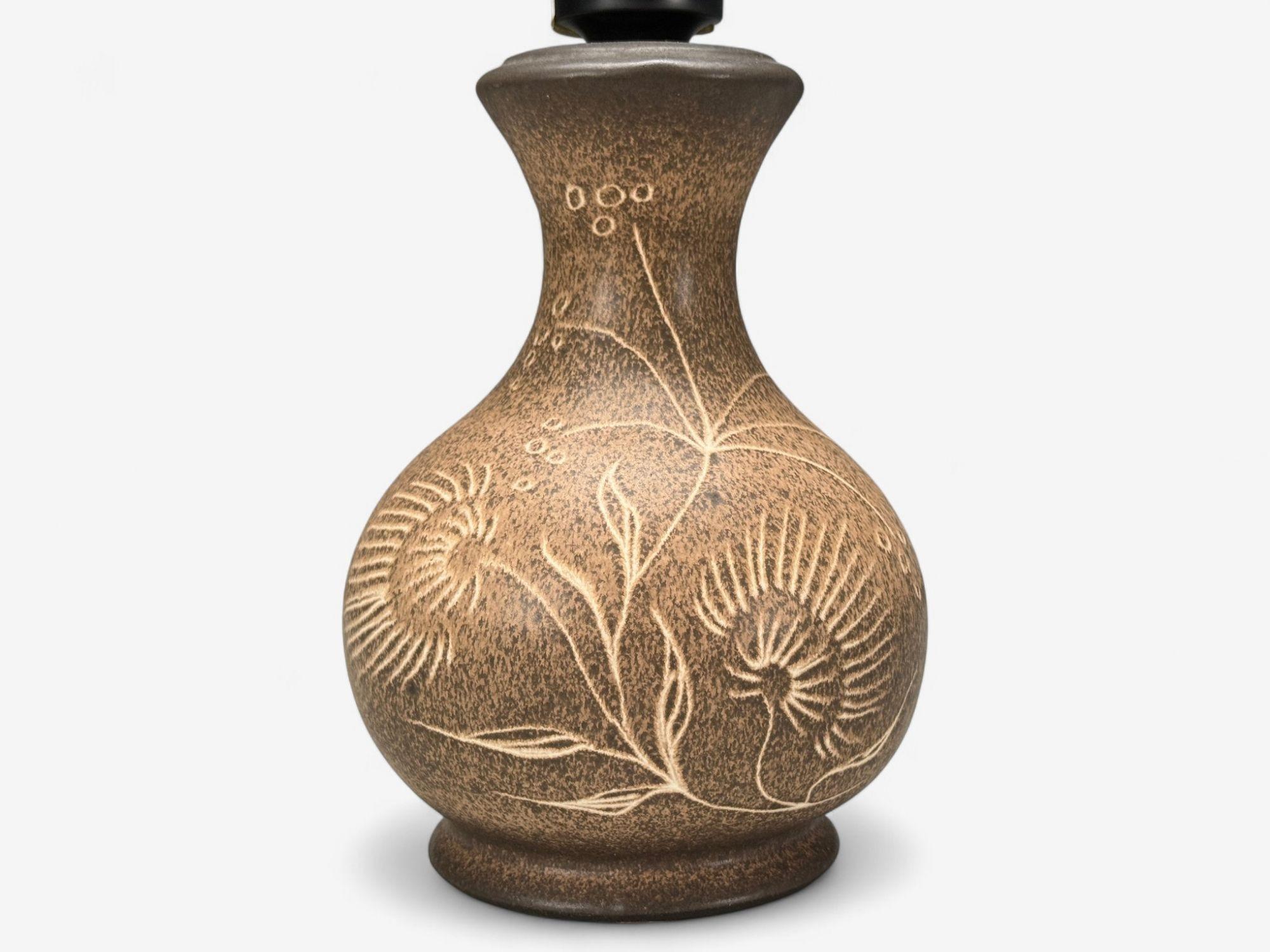 20ième siècle Lampe de table moderne allemande en céramique brune, Allemagne, années 1970 en vente