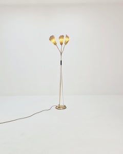 German Modern Colorful three flex arms brass floor lamp, tütenlampe, 1950s
