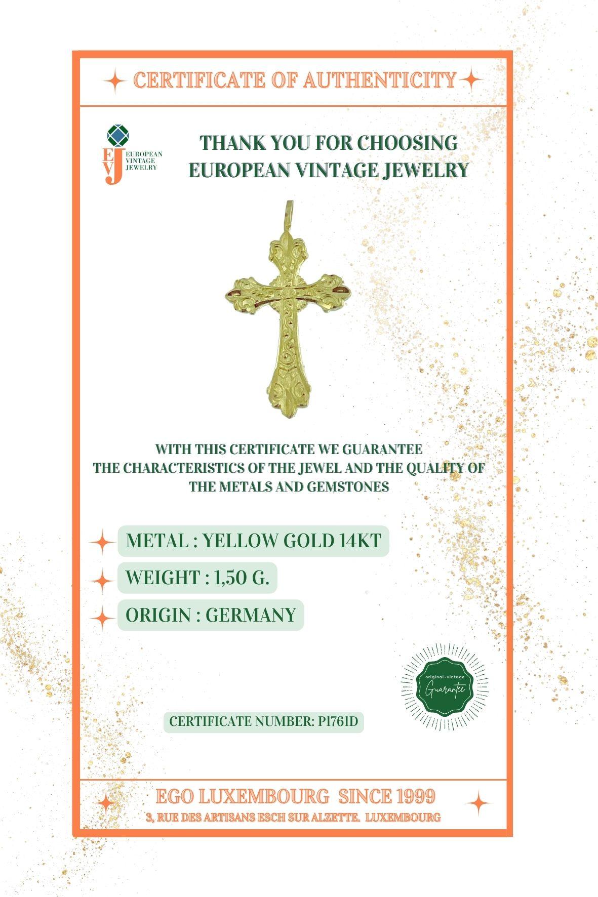 German Modern Cross Yellow Gold For Sale 1