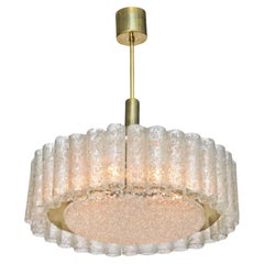 German Mid-Century Chandelier, Hand Blown Glass & Brass, Doria Design